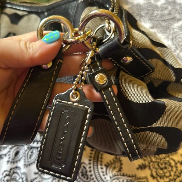 Coach Black and Gray/Tan Signature Shoulder Bag with Leather Trim - Picture 7 of 7